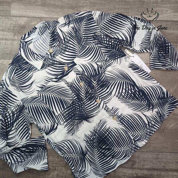 Liz Claiborne Button Front Long Sleeve Linen Top Size M - Picture 1 of 5